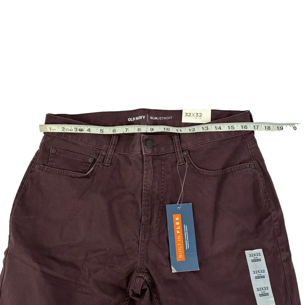 New Mens Old Navy Chino Khaki Pants Size 32x32 Slim Flex Burgundy